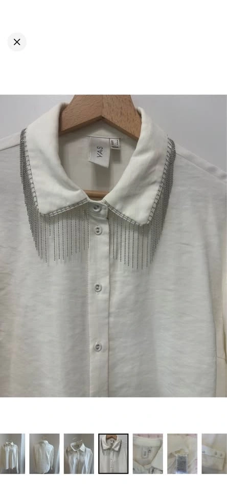 Y.A.S Ivory Fringe Rhinestone Chain Collar Blouse - Size S - photo 5