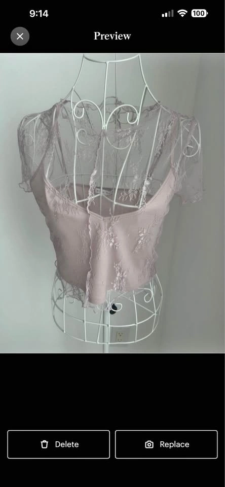 NWOT Lilac Lace Mesh Crop Top & Cami 2PC Set Y2K Cottagecore - photo 3