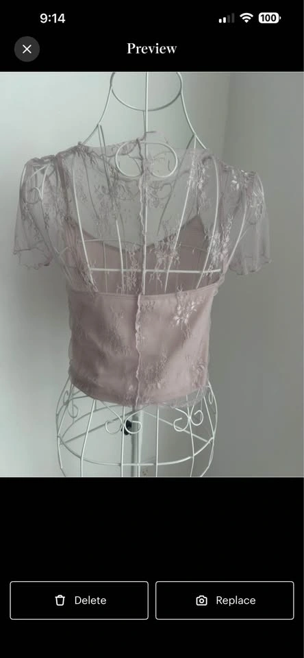 NWOT Lilac Lace Mesh Crop Top & Cami 2PC Set Y2K Cottagecore - photo 4