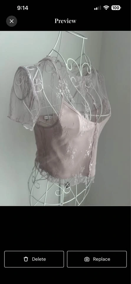 NWOT Lilac Lace Mesh Crop Top & Cami 2PC Set Y2K Cottagecore - photo 5