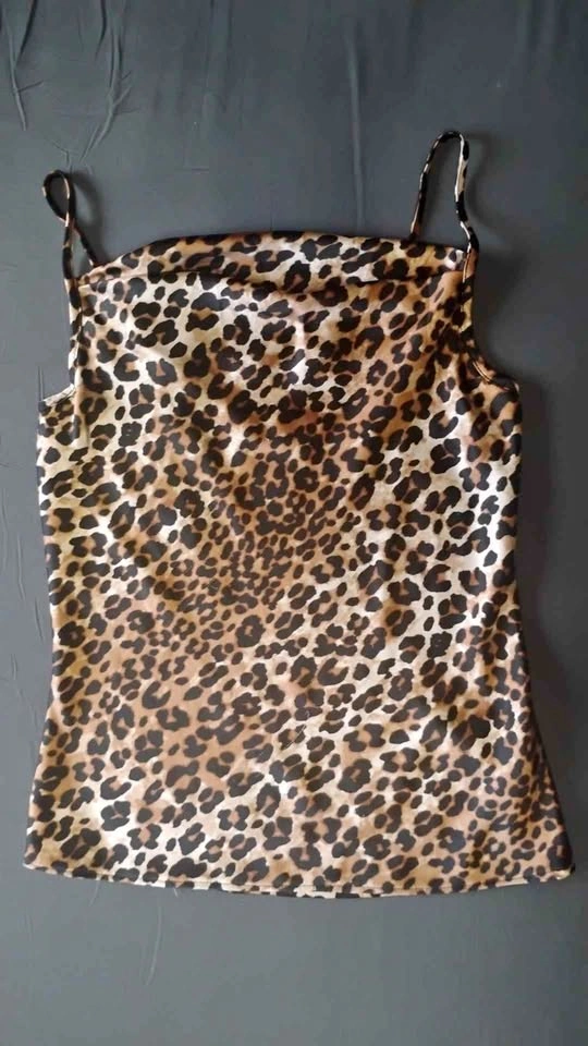 #97 Ricki's Leopard Print Cowl Neck Satin Tank Top size XS