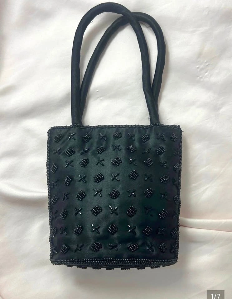 Vintage 90’s Black Satin Beaded Handbag