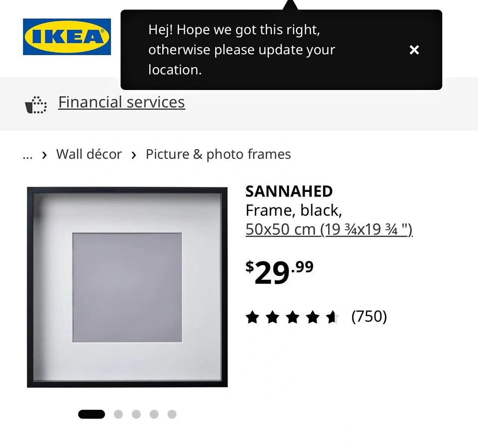 2 IKEA SANNAHED Frame, black, 50x50 cm (19 ¾x19 ¾ ")