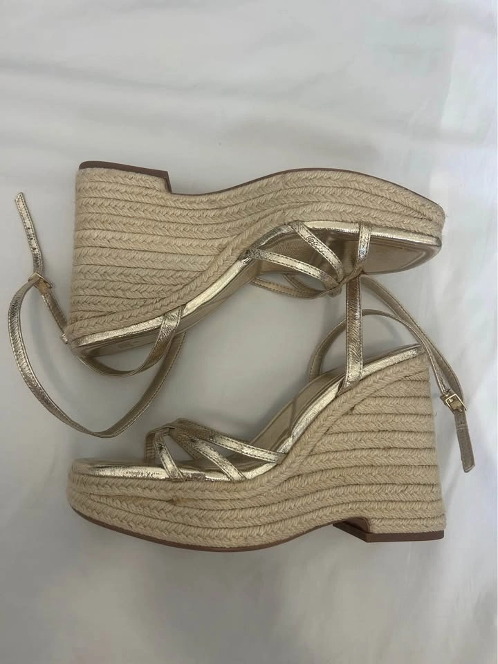 Zara Metallic Gold Strappy Espadrille Wedge Platform Sandals - photo 4