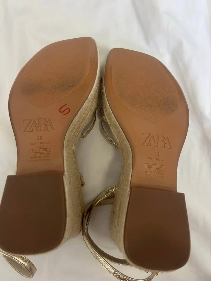 Zara Metallic Gold Strappy Espadrille Wedge Platform Sandals - photo 5