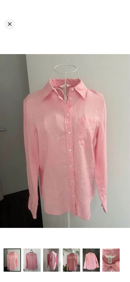 H&M Pink 100% Linen Button Down Shirt Long Sleeve Pocket Top - photo 2