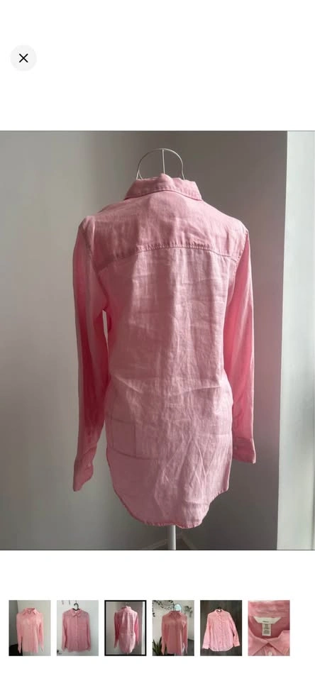 H&M Pink 100% Linen Button Down Shirt Long Sleeve Pocket Top - photo 3