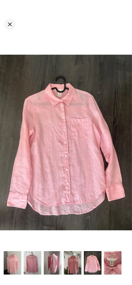 H&M Pink 100% Linen Button Down Shirt Long Sleeve Pocket Top - photo 4