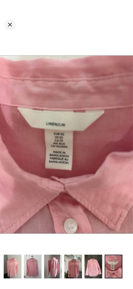 H&M Pink 100% Linen Button Down Shirt Long Sleeve Pocket Top - photo 5