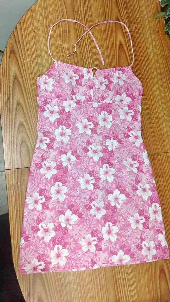 Pelican Cove Vintage-style Y2K Pink Hibiscus Floral Mini Dress