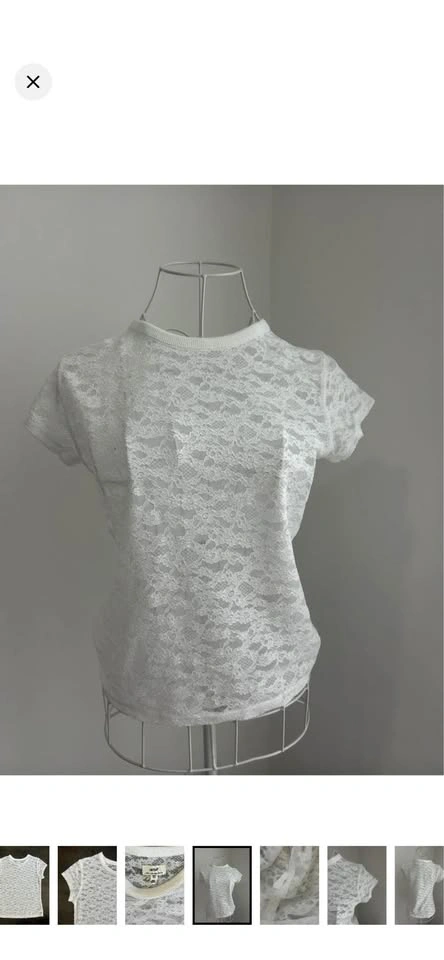 Aerie White Sheer Lace Coquette Short Sleeve Top Size XXS