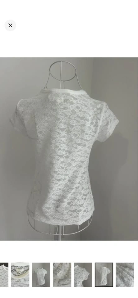 Aerie White Sheer Lace Coquette Short Sleeve Top Size XXS - photo 2