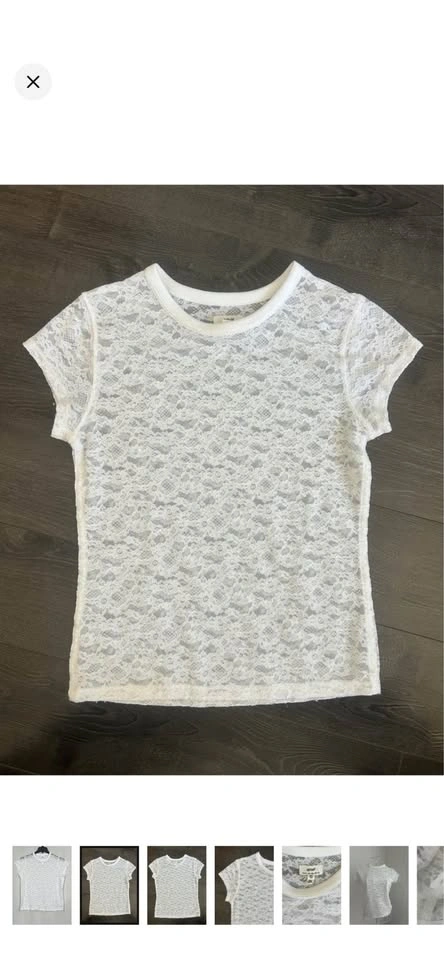Aerie White Sheer Lace Coquette Short Sleeve Top Size XXS - photo 3