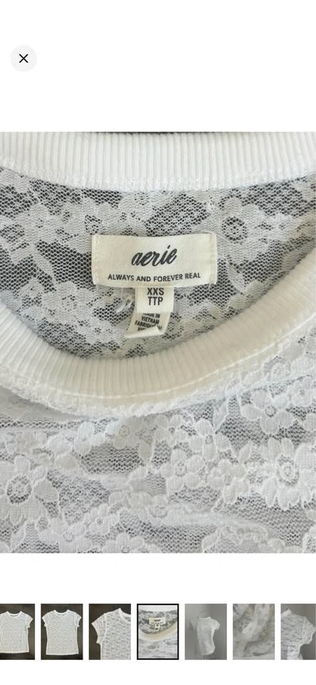 Aerie White Sheer Lace Coquette Short Sleeve Top Size XXS - photo 4