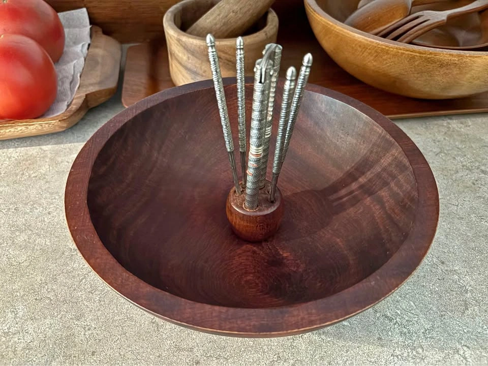 Vintage 70’s Baribocraft Canada Wooden Nut Bowl Set