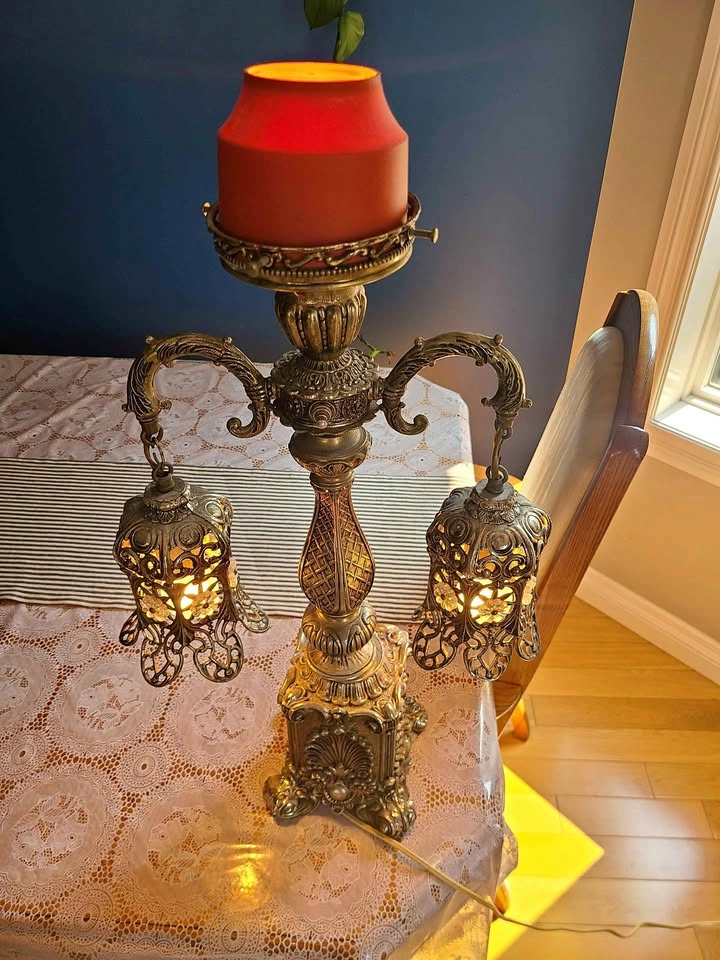 Vintage Ornate Brass Candelabra Table Lamp