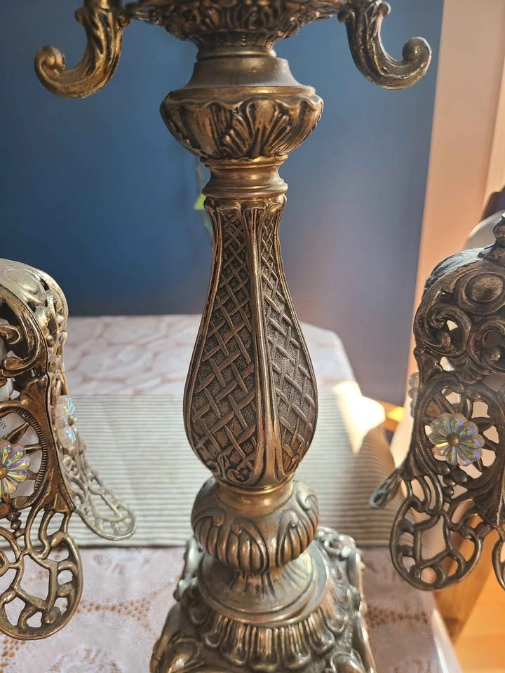 Vintage Ornate Brass Candelabra Table Lamp - photo 3