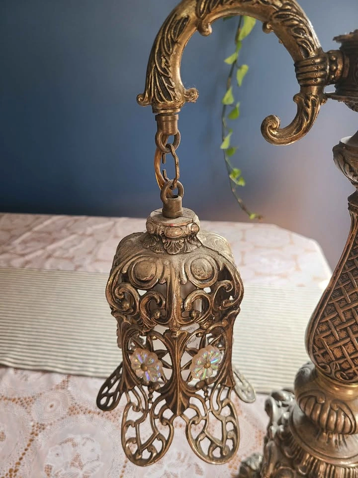 Vintage Ornate Brass Candelabra Table Lamp - photo 4