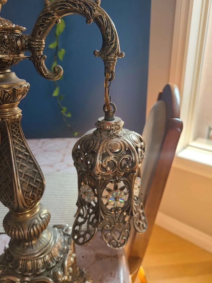 Vintage Ornate Brass Candelabra Table Lamp - photo 5