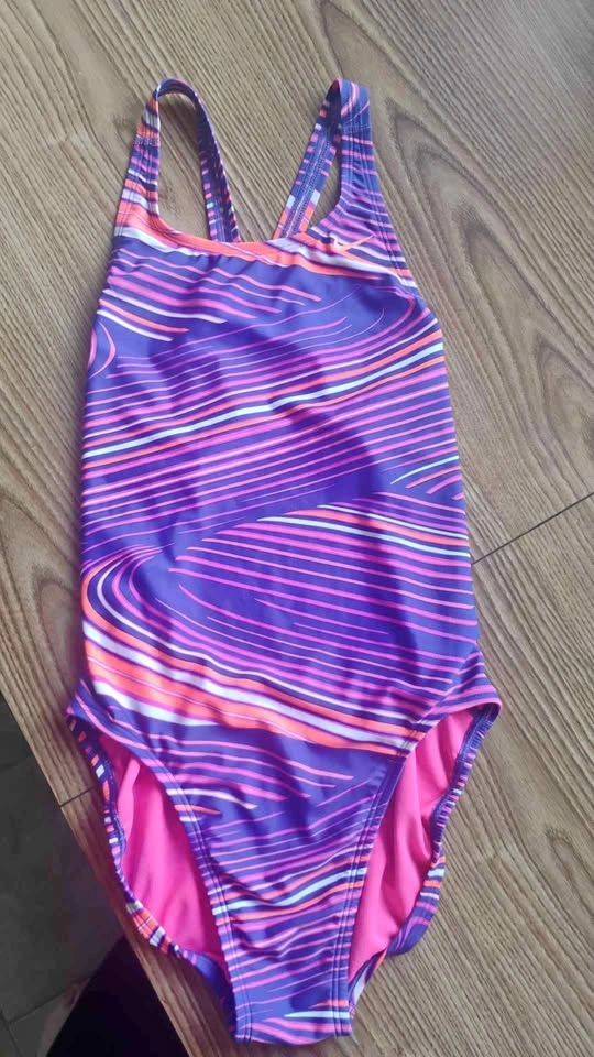 Nike Women's Vibrant Purple/Pink/Orange Wavy Swimsuit Size 8