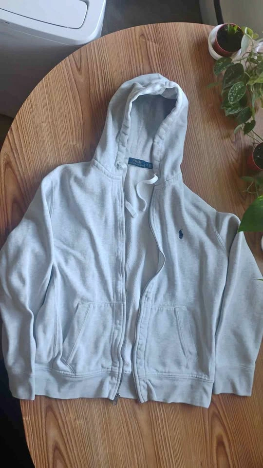 Polo Ralph Lauren Silver Tone Full-Zip Drawstring Hoodie Large