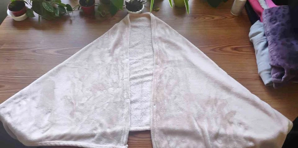 Oversized Cream/Beige Wearable Fleece Blanket Shawl - Large