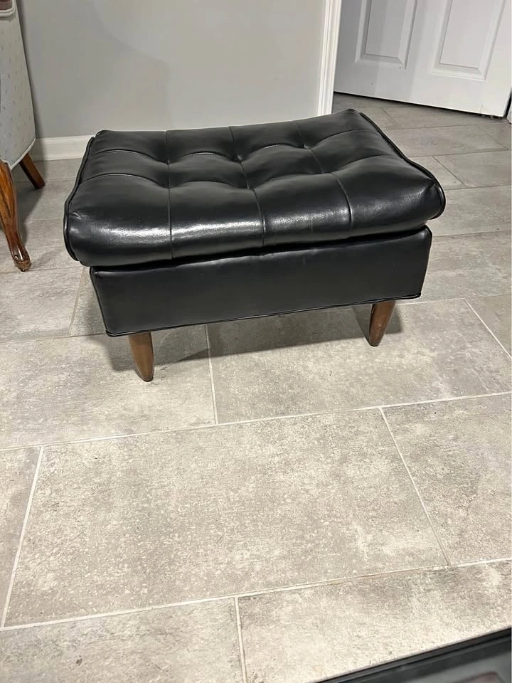 70’s Black Tufted Leather Foot Stool