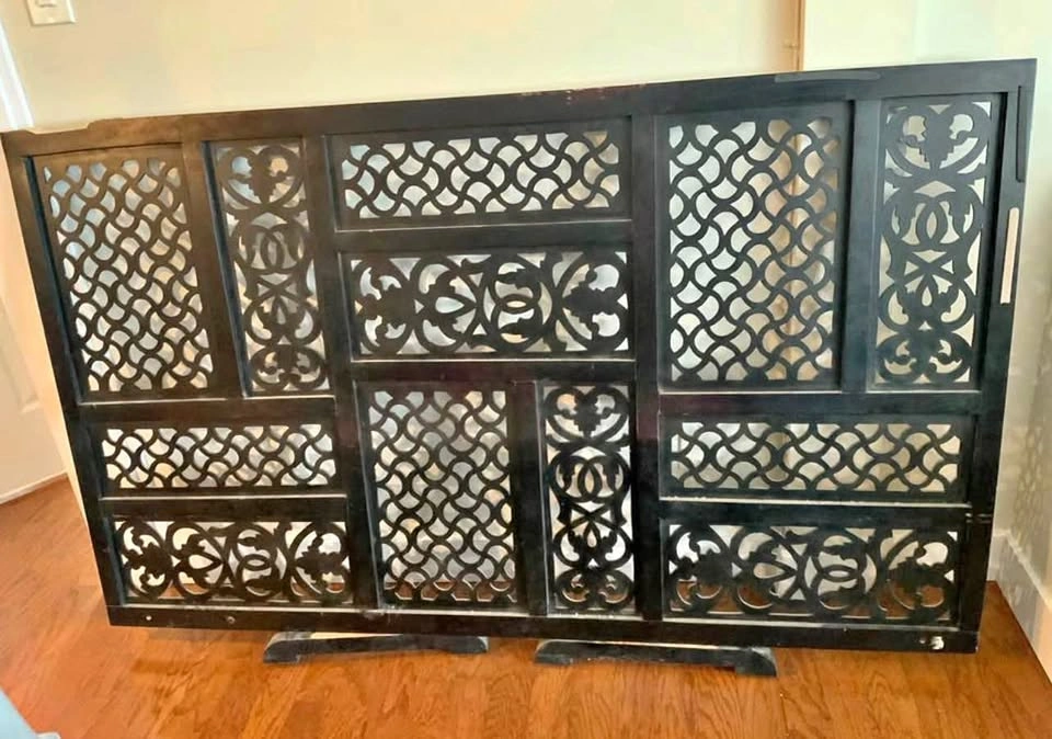 Vintage Architectural Carved Wood Headboard & Room Divider