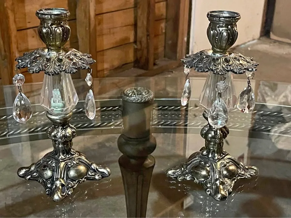 Two Vintage Solid Metal Candle Sticks thumbnail