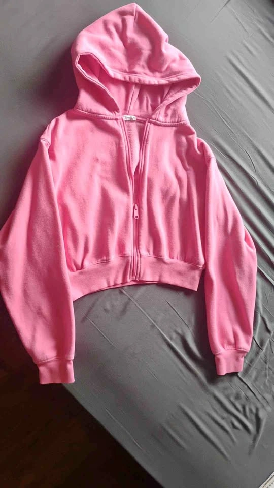 Ardene Pink Cropped Full-Zip Hoodie size Small