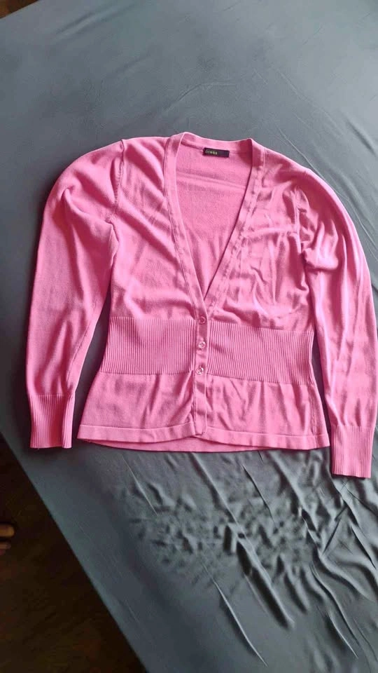 Press Fine Knit V-Neck Cardigan Pink Size Small