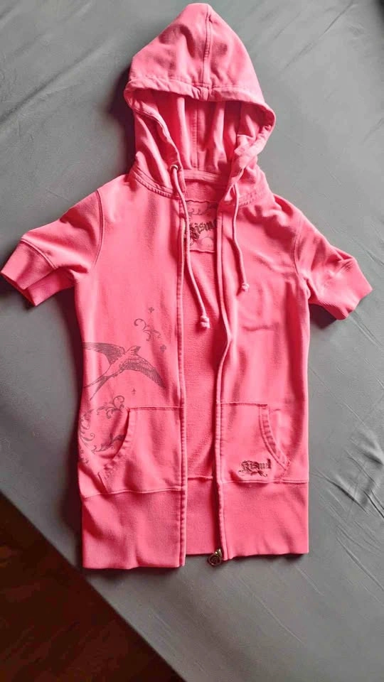 Kismet Vintage Y2K Women's Pink Short Sleeve Zip-Up Hoodie XS