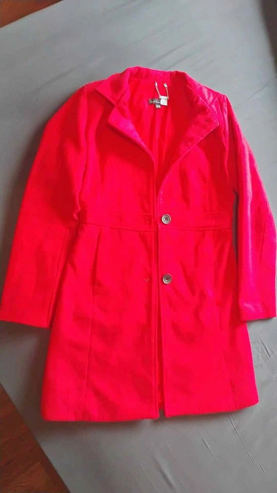 Smashed Lemon Vibrant Red Mid-Length Wool Coat Size S36