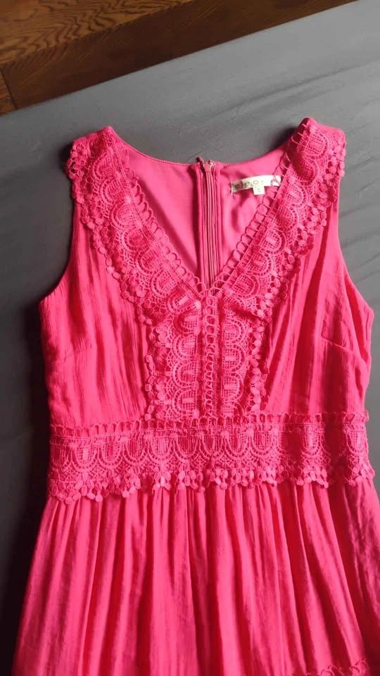 #164 Cleo Petites Fuchsia Crochet Lace Woven Maxi Dress size XS - photo 2