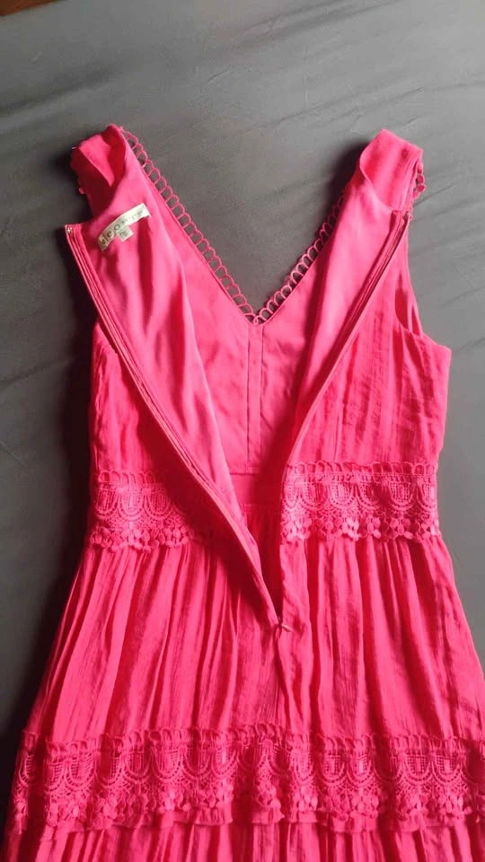 #164 Cleo Petites Fuchsia Crochet Lace Woven Maxi Dress size XS - photo 3