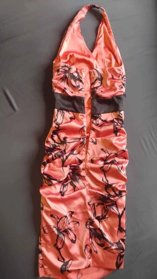 Le Chateau Vintage-style Coral Satin Halter Midi Dress XXS - photo 2