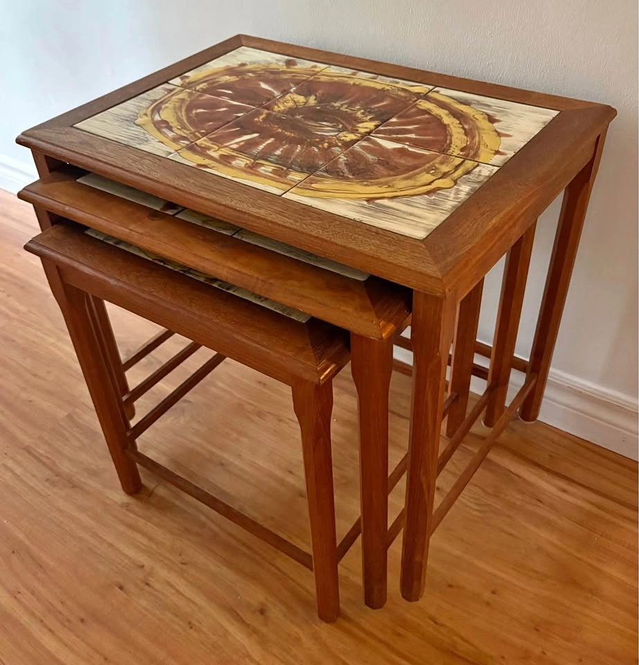 Vintage Danish Teak & Tile Nesting Tables (Set of 3)