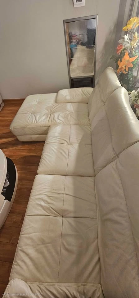 Modern Cream Leather Sectional Sofa with Chaise - photo 2