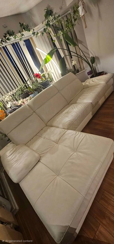 Modern Cream Leather Sectional Sofa with Chaise - photo 3