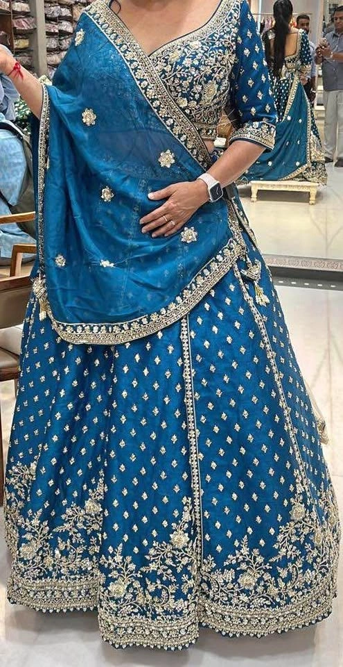 Teal Blue Semi Bridal Lehenga