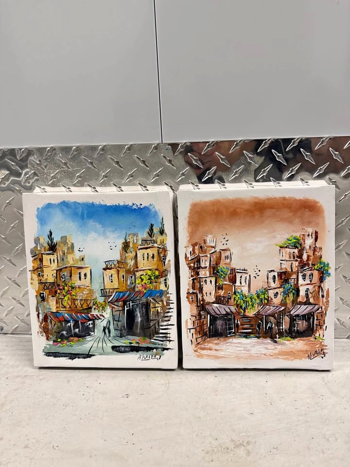Original A. Saleh Signed Acrylic Canvas Paintings - Set of 2