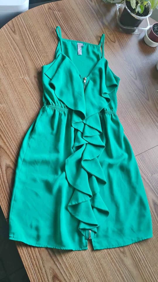 Alya Emerald/Mint Green Sleeveless Ruffle Mini Dress Small