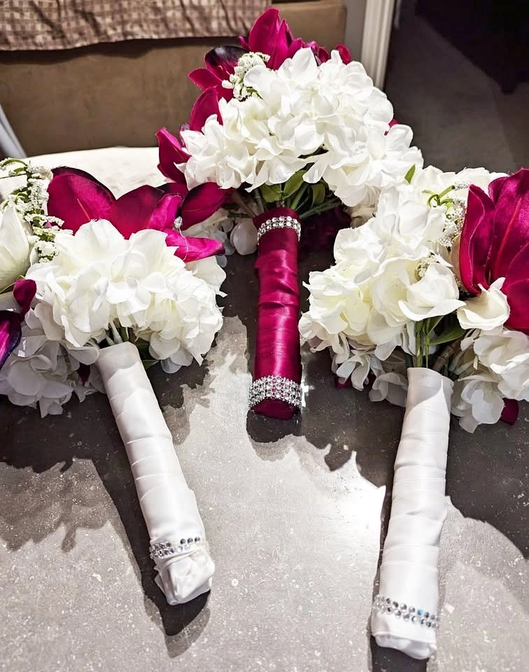 Wedding Bouquet - Red Maroon and White