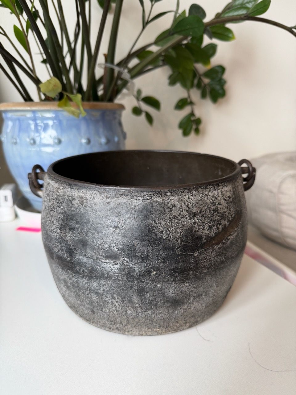 Antique Vintage Cast Iron Cauldron Pot with Bail Handle