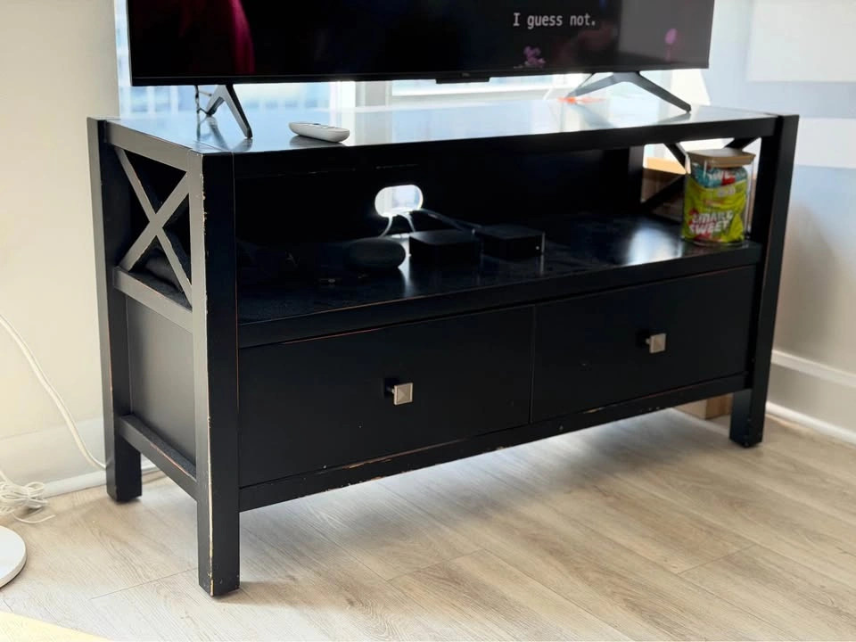 Black Solid Wood TV Stand with 2 Drawers - photo 2