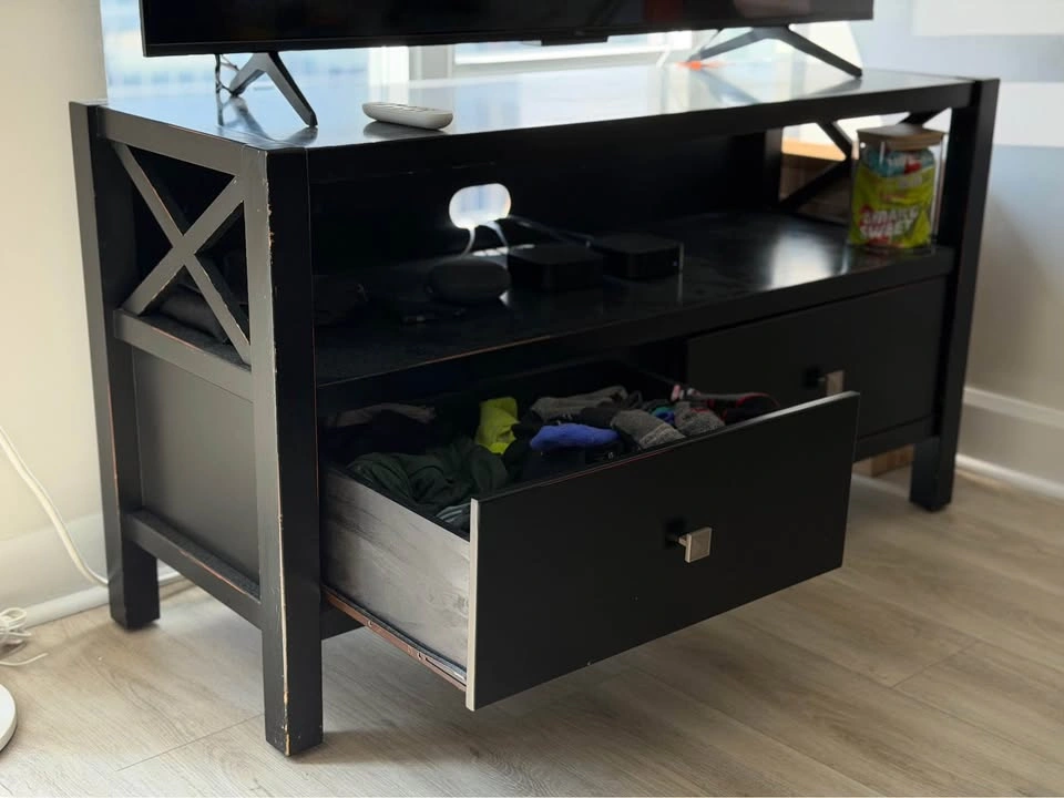 Black Solid Wood TV Stand with 2 Drawers - photo 3