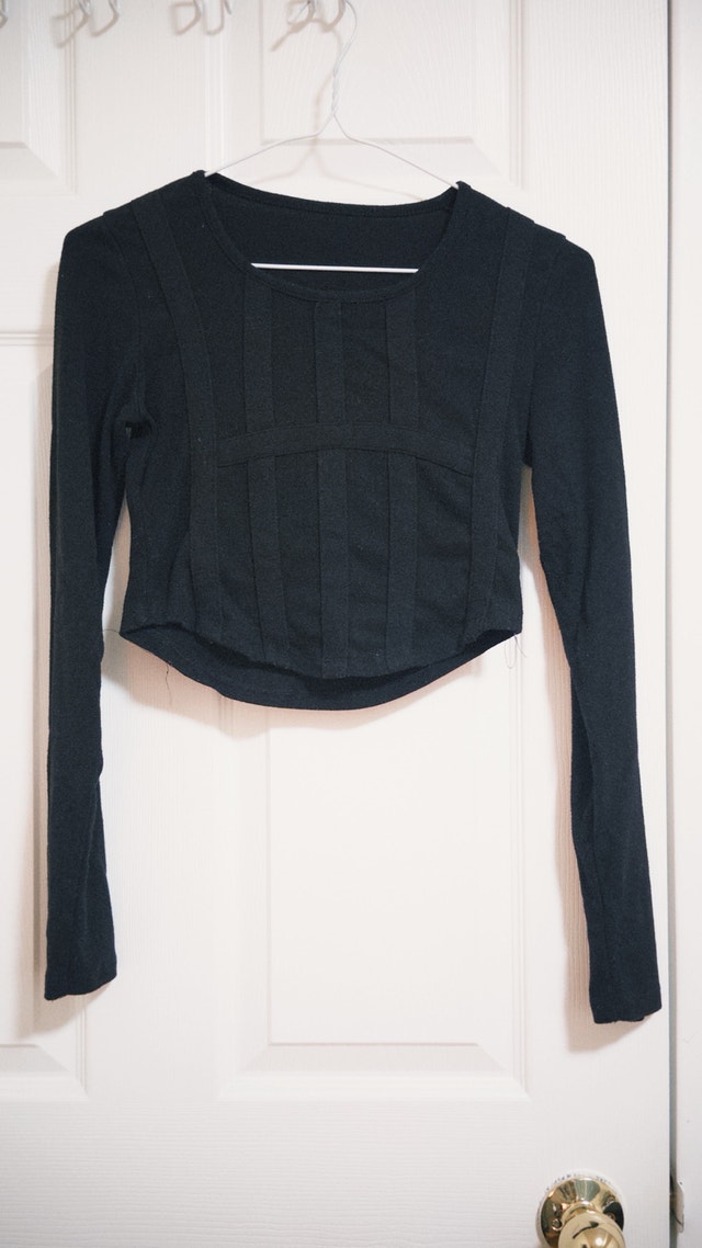 Black Corset Style Long Sleeve Crop Top