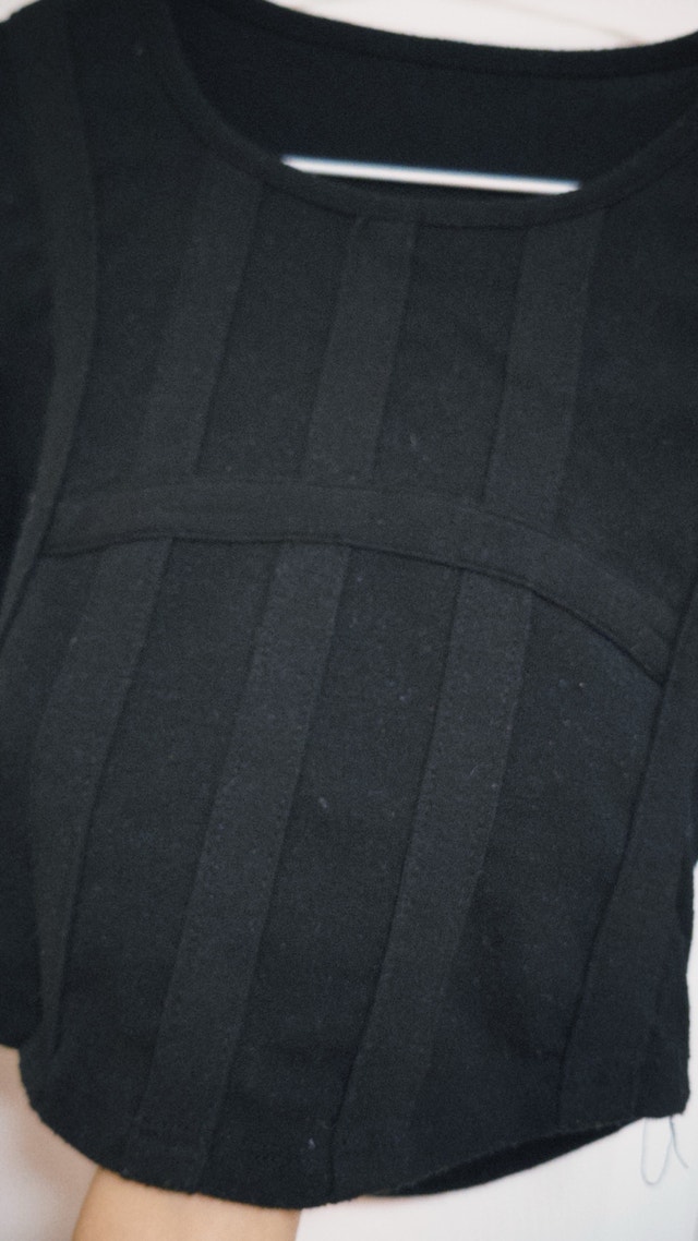 Black Corset Style Long Sleeve Crop Top - photo 3