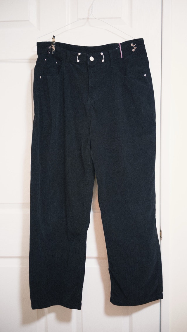 Y2K Black Corduroy Trousers | Adjustable Waist Buckle Clips