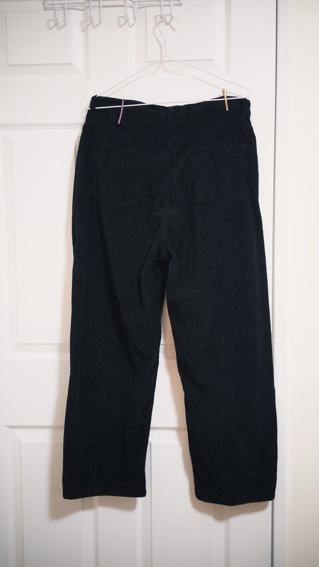 Y2K Black Corduroy Trousers | Adjustable Waist Buckle Clips - photo 2